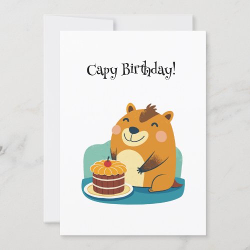 Cute Capybara Cake Birthday Pun Funny Holiday Card