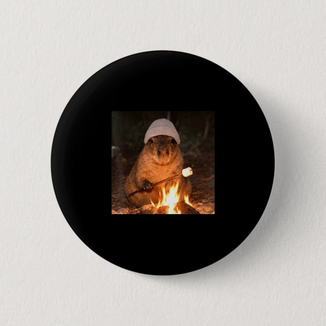 Cute capybara campfire s'mores funny camping button (Front)
