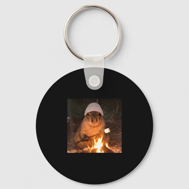 Cute capybara campfire s'mores funny camping keychain (Front)