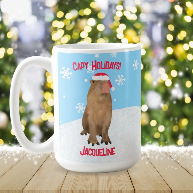 Cute Capybara Capy Holidays Pun Christmas  Coffee Mug (Creator Uploaded)