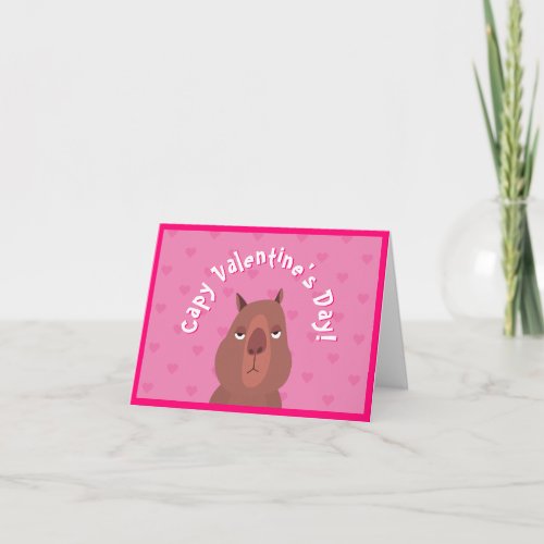 Cute Capybara Capy Valentines Day Card  Pink