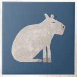 Cute Capybara  Ceramic Tile<br><div class="desc">A fun watercolor capybara on a teal green background for animal and wildlife lovers.  Original art by Nic Squirrell.</div>