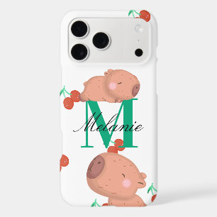 Cute Capybara Cherries Custom Monogram iPhone 17 Pro Max Case