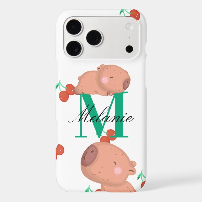 Cute Capybara Cherries Custom Monogram Case-Mate iPhone Case (Back)