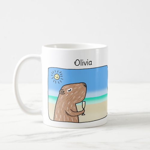 Cute Capybara chilling out on beach custom name Coffee Mug