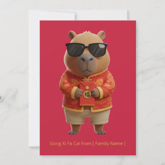 Cute Capybara Chinese New Year Red Gold Custom Card