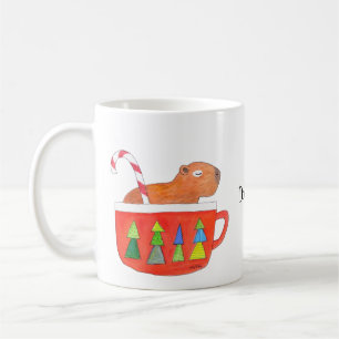 Cute Capybara Christmas Holiday Custom Name Coffee Mug