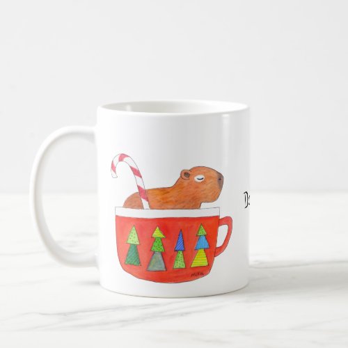 Cute Capybara Christmas Holiday Custom Name  Coffee Mug
