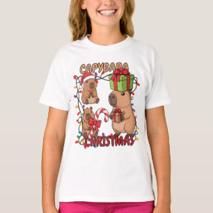 Cute Capybara Christmas Lights Festive Party T-Shirt