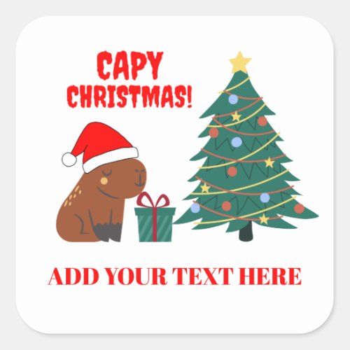 Cute Capybara Christmas Tree Square Sticker