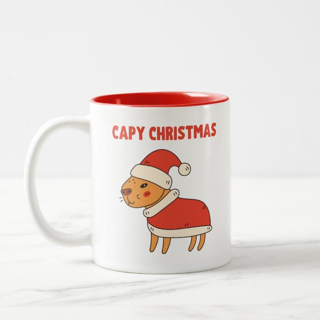 Cute Capybara Christmas Two-Tone Coffee Mug (Left)
