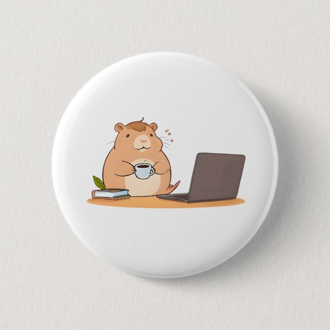 Cute Capybara Coder Coffee Laptop Design Button (Front)
