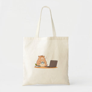 Cute Capybara Coder Coffee Laptop Design Tote Bag