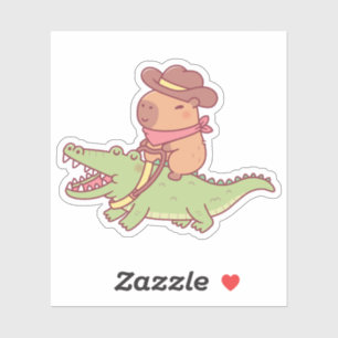 Cute Capybara Cowboy Riding A Crocodile Funny Sticker