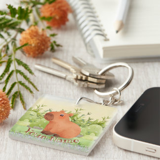 Cute Capybara Custom Name Square Acrylic Keychain
