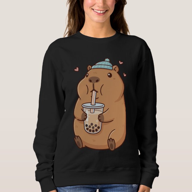 Cute Capybara Drinking Boba Bubble Tea Sweatshirt (Front)