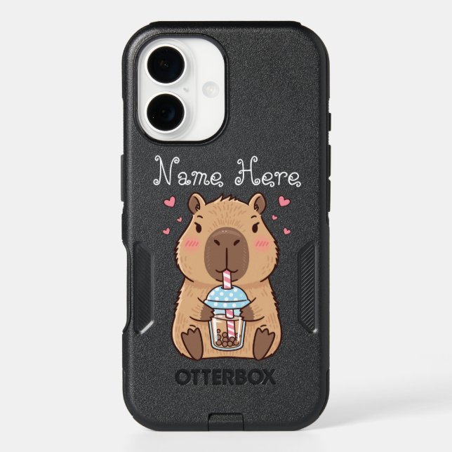 Cute Capybara Drinking Boba Tea Otterbox iPhone Case (Back)