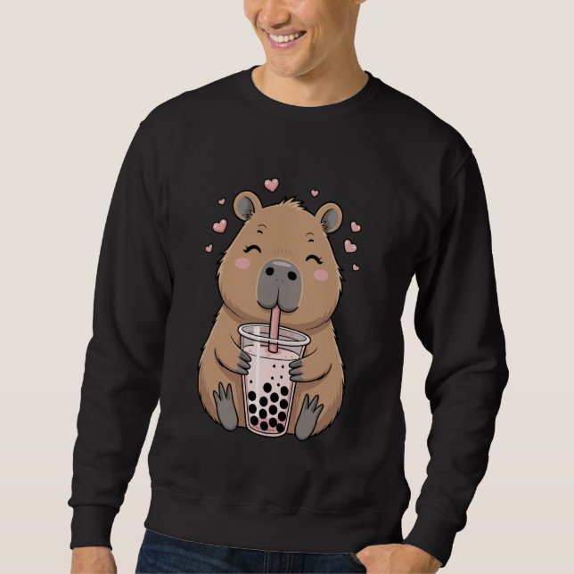Cute Capybara Drinking Bubble Tea, for Girls, Kawa Sweatshirt (Front)