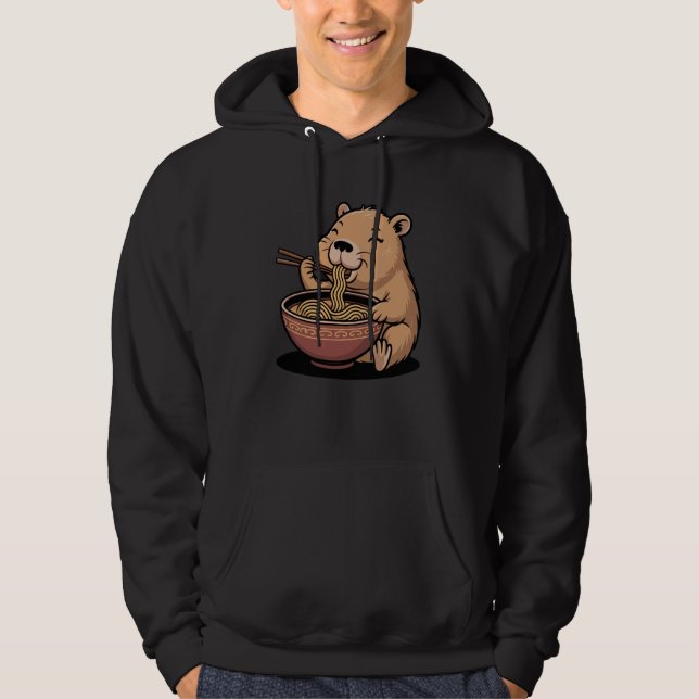 Cute Capybara Eating Ramen Bowl Japanese Anime Foo Hoodie (Front)