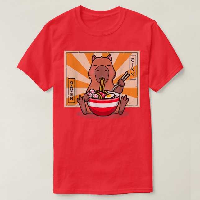 Cute Capybara Eating Ramen Funny Animal Anime Mang T-Shirt (Design Front)