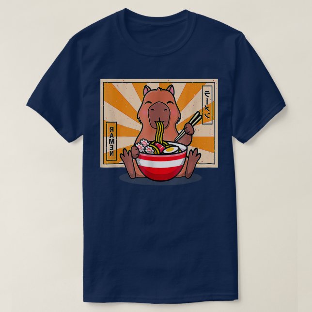 Cute Capybara Eating Ramen Funny Anime Manga  T-Shirt (Design Front)