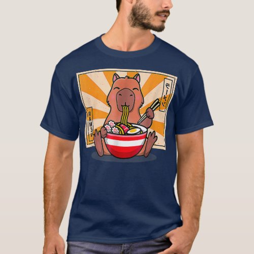 Cute Capybara Eating Ramen Funny Anime Manga  T_Shirt
