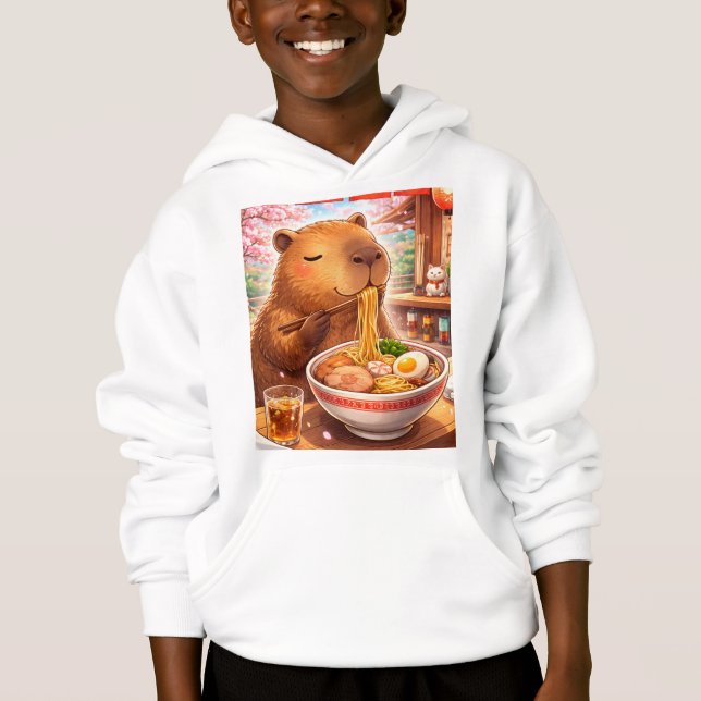Cute Capybara Eating Ramen Hoodie (Front)