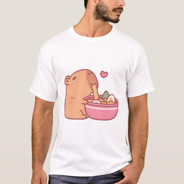 Cute Capybara Eating Ramen  T-Shirt (Front)