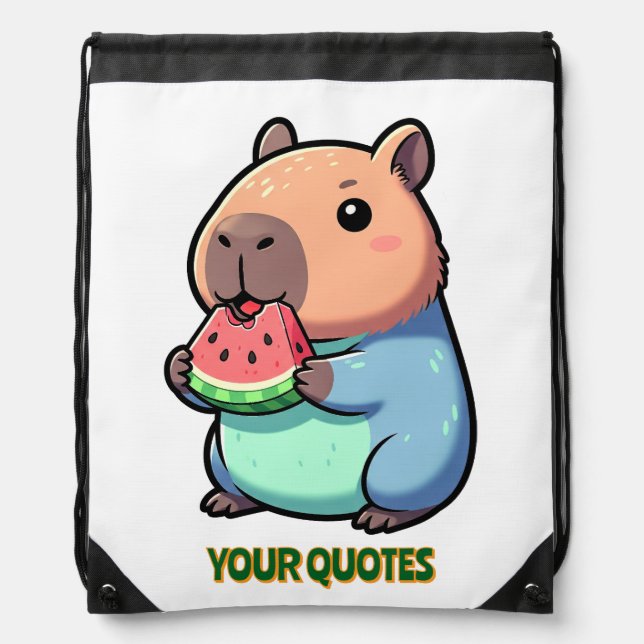 Cute Capybara Eating Watermelon Drawstring Bag (Front)
