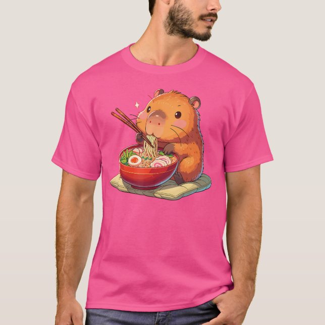 Cute Capybara Eats Ramen Noodles Capybara Ramen T-Shirt (Front)