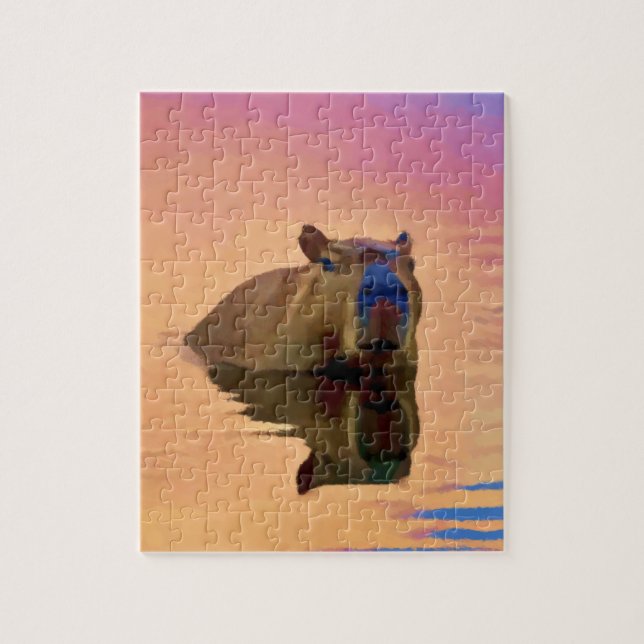 Cute Capybara Emerging From a Tranquil Lake Jigsaw Puzzle (Vertical)