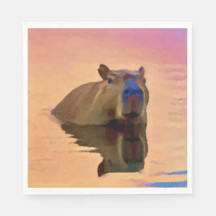 Cute Capybara Emerging From a Tranquil Lake Napkins
