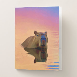 Cute Capybara Emerging From a Tranquil Lake Pocket Folder