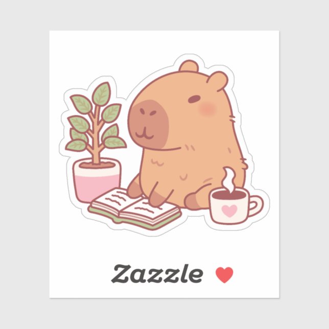 Cute Capybara Enjoying A Good Read And Coffee Sticker (Sheet)