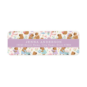 Cute Capybara Floral Background Address Label