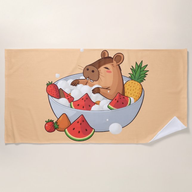 Cute Capybara Fruit Bath Spa Day Kawaii Animal Ill Beach Towel (Front)