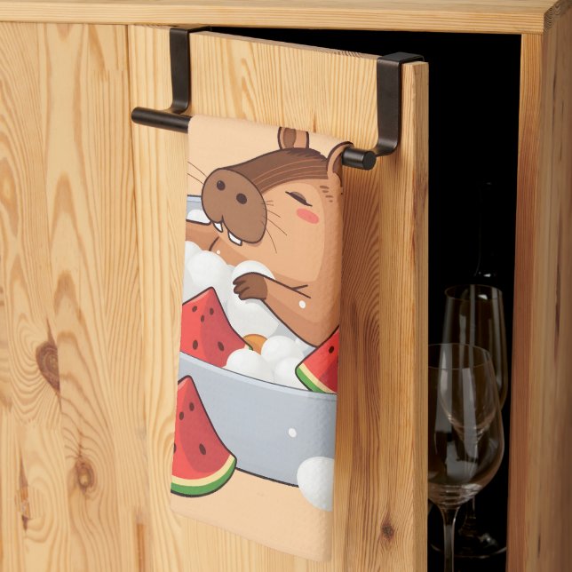 Cute Capybara Fruit Bath Spa Day Kawaii Animal Ill Kitchen Towel (Thirds Fold)