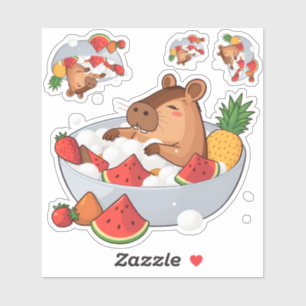 Cute Capybara Fruit Bath Spa Day Kawaii Animal Ill Sticker