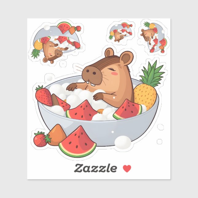 Cute Capybara Fruit Bath Spa Day Kawaii Animal Ill Sticker (Sheet)