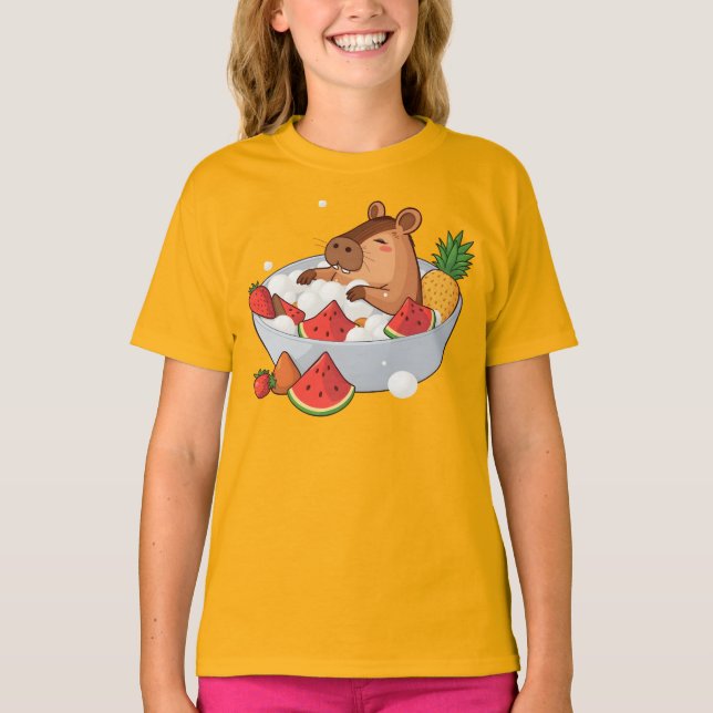 Cute Capybara Fruit Bath Spa Day Kawaii Animal Ill T-Shirt (Front)