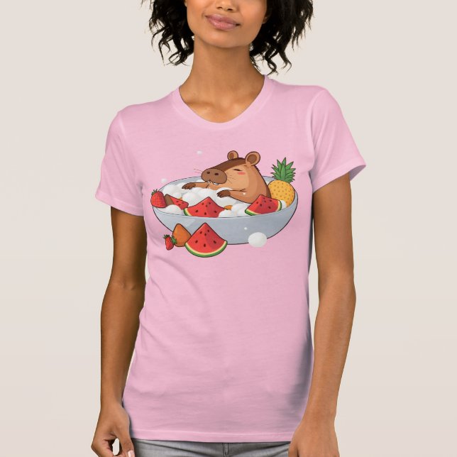 Cute Capybara Fruit Bath Spa Day Kawaii Animal Ill T-Shirt (Front)