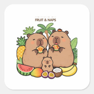 Cute Capybara Fruit & Naps Sticker   Happy Capybar