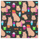 cute capybara funny animal black  fabric