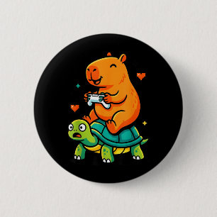 Cute Capybara Gamer Anime Turtle Funny Kids Button