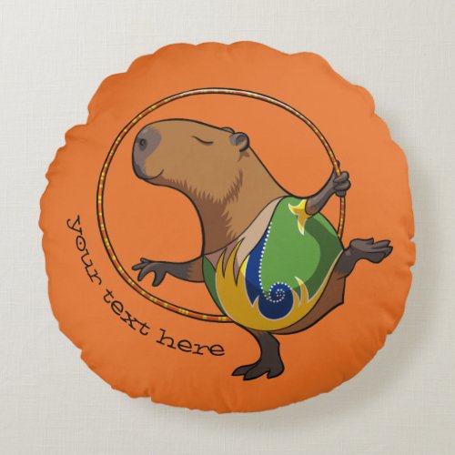 Cute Capybara Gymnast Hoop Cartoon With Caption Round Pillow