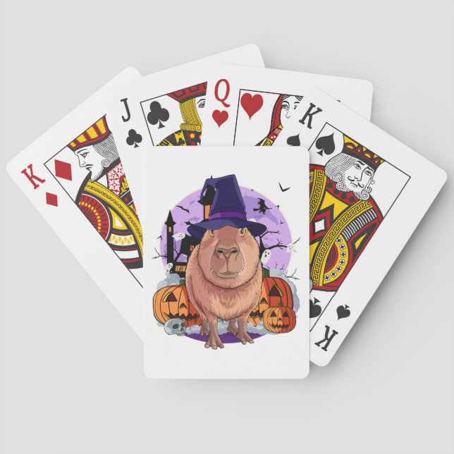 Cute Capybara Halloween Witch Pumpkin Sweatshirt Poker Cards (Back)