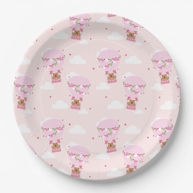 Cute Capybara Hot Air Balloon Paper Plates (Front)