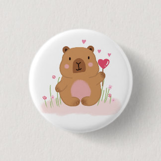 Cute Capybara Hot Air Balloon Pink Baby Shower Button