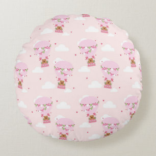 Cute Capybara Hot Air Balloon Round Pillow