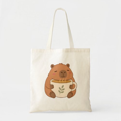 Cute Capybara Hugging Coffee Cup Tote Bag